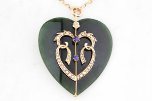 ANTIQUE VICTORIAN c1890 NEPHRITE JADE PENDANT 9ct GOLD