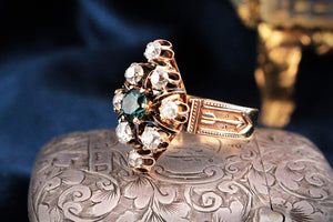 ANTIQUE VICTORIAN c1880 SAPPHIRE & DIAMOND RING 15ct GOLD