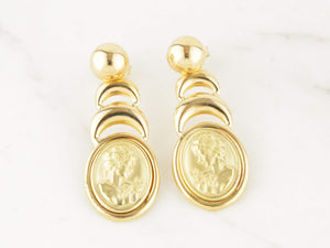 RETRO ITALIAN EMBOSSED CAMEO EARRINGS 18ct GOLD