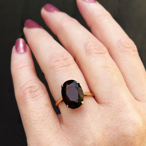 RETRO MID CENTURY 1972 SMOKY QUARTZ COCKTAIL RING 9ct GOLD