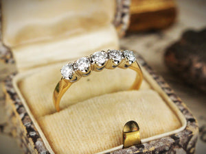 VINTAGE ART DECO .55ct FIVE STONE DIAMOND RING 18ct GOLD & PALLADIUM