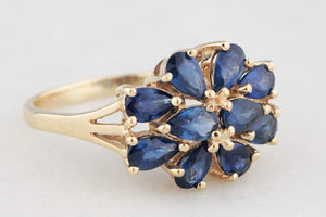 VINTAGE 2ct SAPPHIRE CLUSTER RING 9ct GOLD