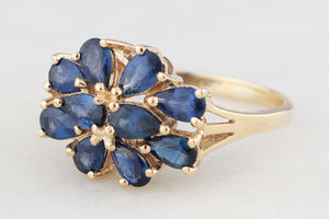 VINTAGE 2ct SAPPHIRE CLUSTER RING 9ct GOLD