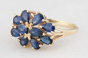 VINTAGE 2ct SAPPHIRE CLUSTER RING 9ct GOLD