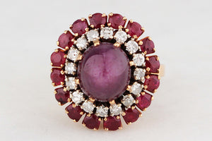 VINTAGE c1940 6ct STAR RUBY, RUBY & DIAMOND RING 18ct GOLD