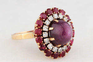 VINTAGE c1940 6ct STAR RUBY, RUBY & DIAMOND RING 18ct GOLD
