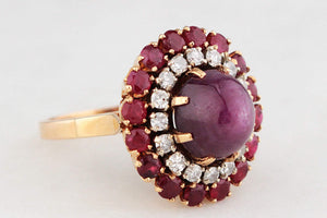 VINTAGE c1940 6ct STAR RUBY, RUBY & DIAMOND RING 18ct GOLD