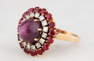 VINTAGE c1940 6ct STAR RUBY, RUBY & DIAMOND RING 18ct GOLD