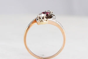 ANTIQUE ART NOUVEAU DIAMOND & RUBY RING 14ct GOLD