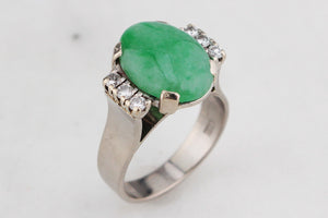 VINTAGE c1940 5ct JADE & DIAMOND RING 18ct GOLD