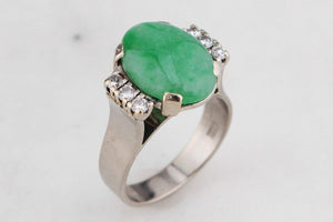 VINTAGE c1940 5ct JADE & DIAMOND RING 18ct GOLD
