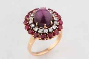 VINTAGE c1940 6ct STAR RUBY, RUBY & DIAMOND RING 18ct GOLD