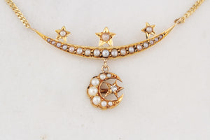 ANTIQUE EDWARDIAN CELESTIAL SEED PEARL AND DIAMOND NECKLACE