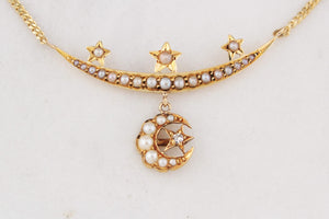 ANTIQUE EDWARDIAN CELESTIAL SEED PEARL AND DIAMOND NECKLACE