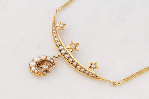 ANTIQUE EDWARDIAN CELESTIAL SEED PEARL AND DIAMOND NECKLACE