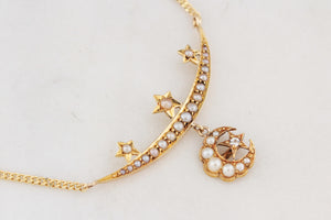 ANTIQUE EDWARDIAN CELESTIAL SEED PEARL AND DIAMOND NECKLACE