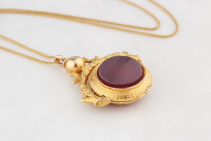 ANTIQUE VICTORIAN DOUBLE SIDED CARNELIAN SPINNING FOB LOCKET 15ct GOLD