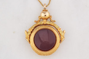 ANTIQUE VICTORIAN DOUBLE SIDED CARNELIAN SPINNING FOB LOCKET 15ct GOLD