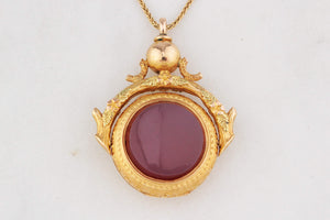 ANTIQUE VICTORIAN DOUBLE SIDED CARNELIAN SPINNING FOB LOCKET 15ct GOLD