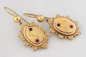 ANTIQUE AESTHETIC MOVEMENT RUBY EARRINGS 15ct GOLD