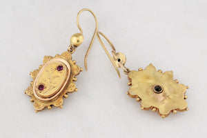 ANTIQUE AESTHETIC MOVEMENT RUBY EARRINGS 15ct GOLD