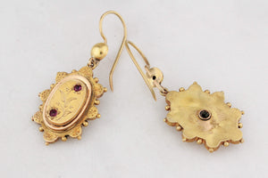 ANTIQUE AESTHETIC MOVEMENT RUBY EARRINGS 15ct GOLD