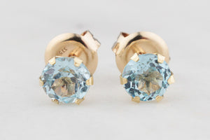 VINTAGE AQUAMARINE STUD EARRINGS 14ct GOLD