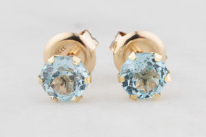 VINTAGE AQUAMARINE STUD EARRINGS 14ct GOLD