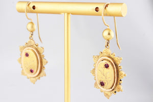 ANTIQUE AESTHETIC MOVEMENT RUBY EARRINGS 15ct GOLD