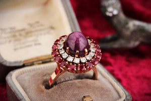 VINTAGE c1940 6ct STAR RUBY, RUBY & DIAMOND RING 18ct GOLD