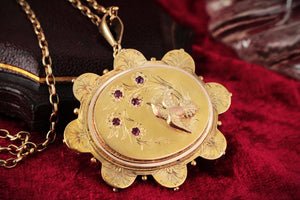 ANTIQUE AESTHETIC MOVEMENT RUBY LOCKET 15ct GOLD