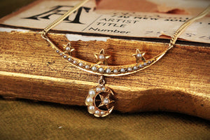 ANTIQUE EDWARDIAN CELESTIAL SEED PEARL AND DIAMOND NECKLACE
