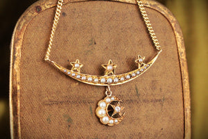 ANTIQUE EDWARDIAN CELESTIAL SEED PEARL AND DIAMOND NECKLACE