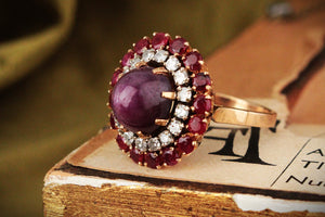 VINTAGE c1940 6ct STAR RUBY, RUBY & DIAMOND RING 18ct GOLD