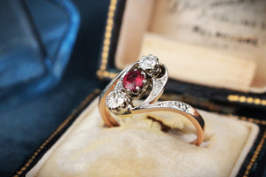 ANTIQUE ART NOUVEAU DIAMOND & RUBY RING 14ct GOLD