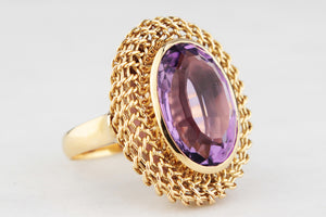 VINTAGE c1940’s AMETHYST COCKTAIL RING 18ct GOLD