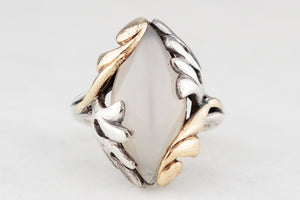 VINTAGE MID CENTURY CHALCEDONY RING 14ct GOLD AND STERLING SILVER