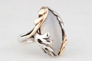 VINTAGE MID CENTURY CHALCEDONY RING 14ct GOLD AND STERLING SILVER