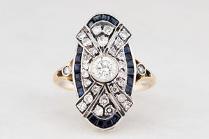 ANTIQUE ART DECO SAPPHIRE & DIAMOND RING 18ct GOLD