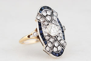 ANTIQUE ART DECO SAPPHIRE & DIAMOND RING 18ct GOLD