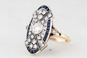 ANTIQUE ART DECO SAPPHIRE & DIAMOND RING 18ct GOLD