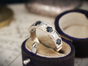 RETRO SAPPHIRE & DIAMOND HALF HOOP RING 18ct GOLD