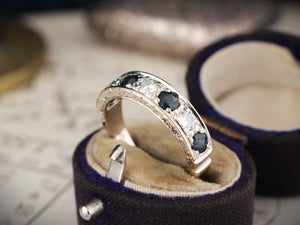 RETRO SAPPHIRE & DIAMOND HALF HOOP RING 18ct GOLD