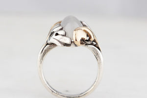 VINTAGE MID CENTURY CHALCEDONY RING 14ct GOLD AND STERLING SILVER