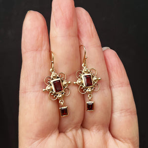 MODERN VICTORIAN STYLE GARNET EARRINGS 9ct GOLD