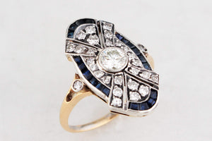 ANTIQUE ART DECO SAPPHIRE & DIAMOND RING 18ct GOLD