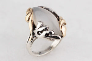 VINTAGE MID CENTURY CHALCEDONY RING 14ct GOLD AND STERLING SILVER
