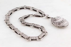 ANTIQUE EDWARDIAN 1908 STERLING SILVER BOOK CHAIN & LOCKET