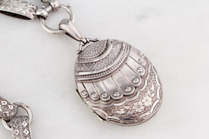 ANTIQUE EDWARDIAN 1908 STERLING SILVER BOOK CHAIN & LOCKET