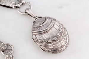 ANTIQUE EDWARDIAN 1908 STERLING SILVER BOOK CHAIN & LOCKET